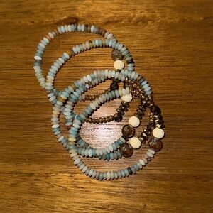 NEW never worn beaded bracelet set, turquoise, gold, white. Shiny and fits snug